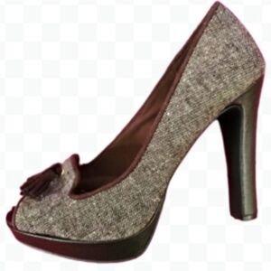 Christian Siriano Brown Peep Toe Tweed Vintage Preppy Tassel Heels Sz 9